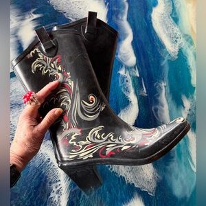 DAV TALL RAIN Paisley Western/Cowboy %100 upper/lower rubber boot Sz9 EU39 NEW